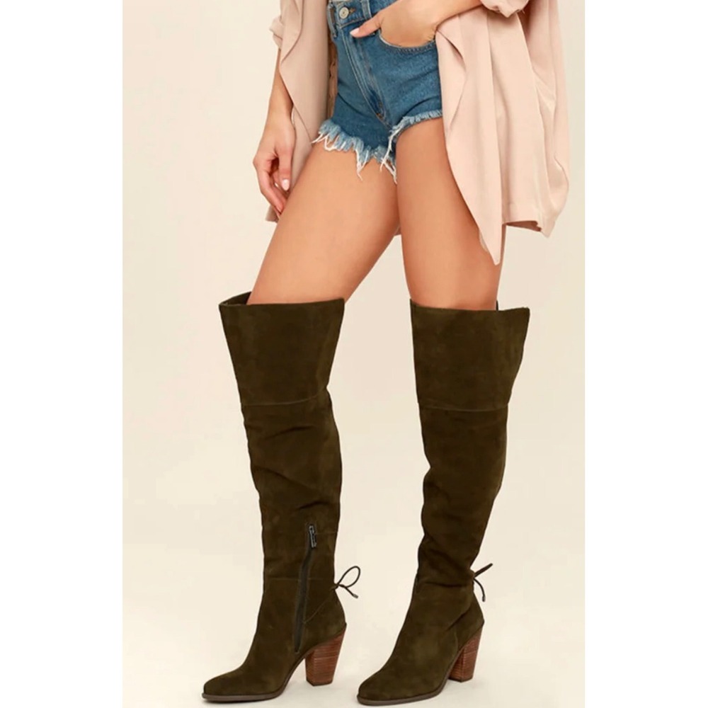 Jessica Simpson Over The Knee Boots Womens 9 Olive Green Suede Boho Fall Fashion